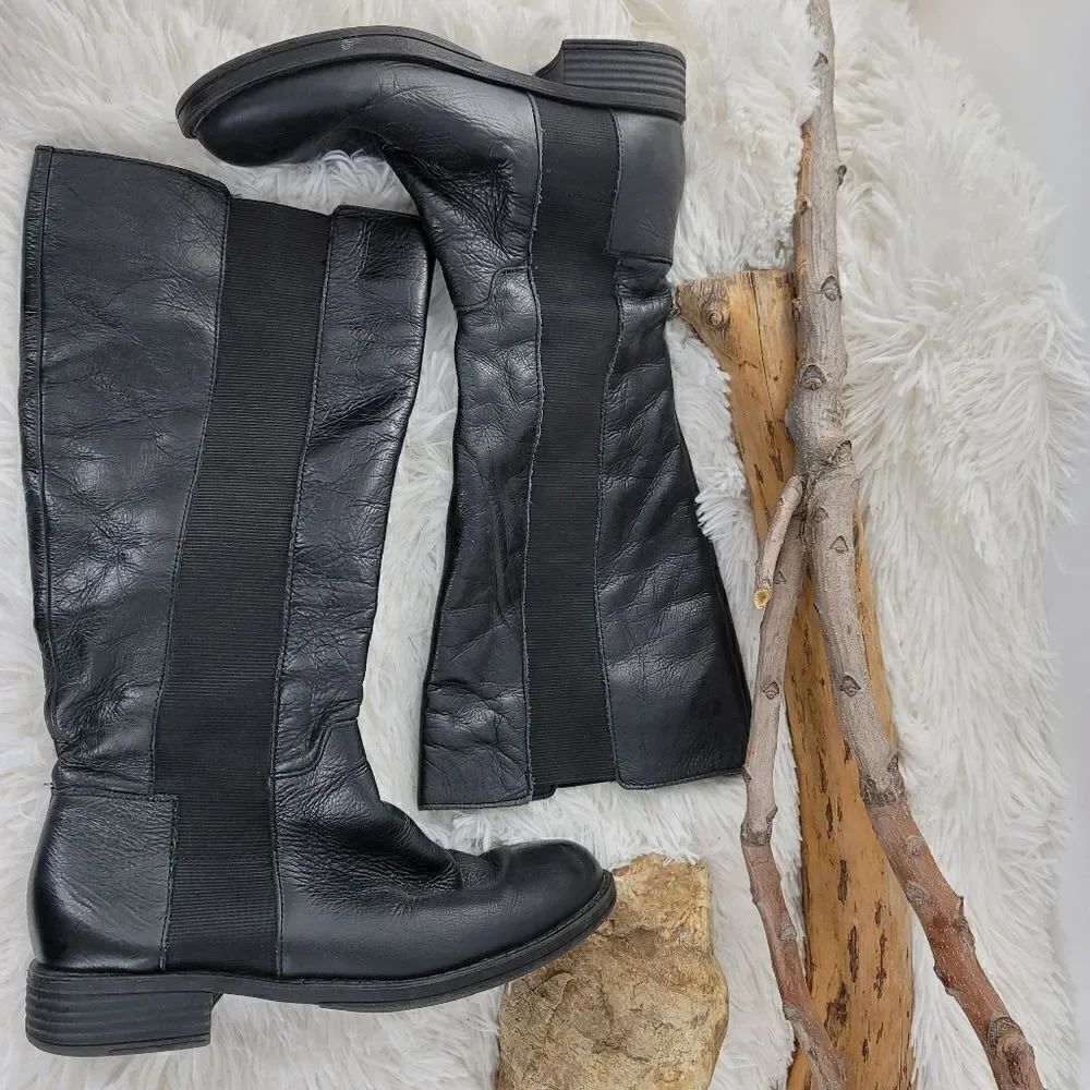 Kenneth cole reaction black leather riding boots pull on